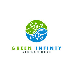 green infinity logo template. eco leaf icon symbol vector illustration