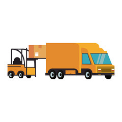 Warehouse and shipping forklift with cargo