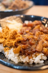Taiwanese snacks of Chinese braised pork on rice