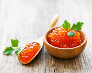 Red caviar in bowl