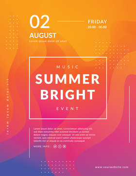 Summer poster event template. Colorful geometric background. Fluid shapes composition. Modern event poster template. Abstract bright background design