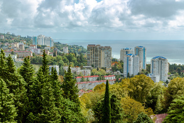View modern architecture of the city of Sochi on the Black Sea coast from the observation deck. Russia