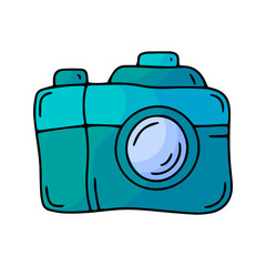 Doodle Photo camera icon. Cinema element. Simple vector line art illustration.
