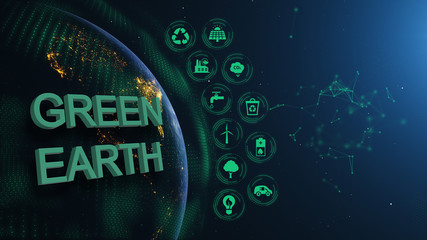 Earth Green Energy Infographics Half Orb Night Green Icons