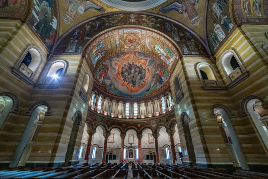 St Louis, Missouri \ USA - January 15 2019: The North transept of Cathedral basilica of St Louis depicting descent of the Holy Spirit upon the Apostles and other followers of Jesus Christ