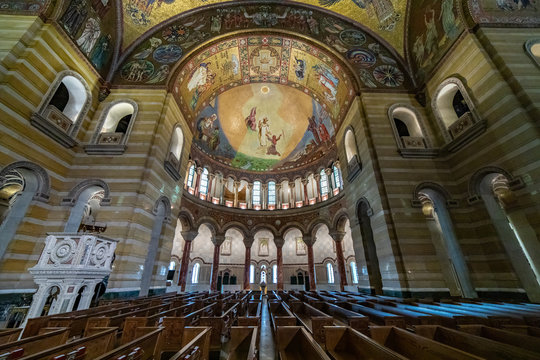 St Louis, Missouri \ USA - January 15 2019: The South transept of Cathedral basilica of St Louis depicting scene of Jesus appearing before Mary after Resurrection
