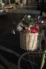 Fototapeta na wymiar Bike decorated with fancy flowers
