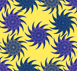 chrysanthemum style flowers seamless pattern yellow violet blue