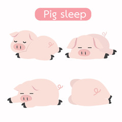 Cute sleeping pig Cartoon Vector set