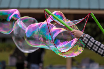 Giant colorful bubble on a late spring day
