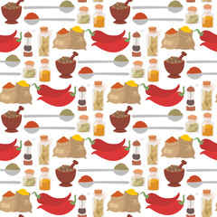 Seasoning food herbs natural healthy spices condiments organic vegetable vector ingredient seamless pattern background.