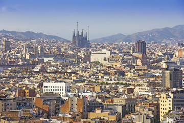 Panoramic view of Barcelona in a summer day