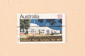AUSTRALIA - CIRCA 1977: A stamp printed in Australia shows Parliament House Canberra, circa 1977