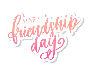 Fototapeta na wymiar Vector illustration of hand drawn happy friendship day felicitation in fashion style with lettering text sign and color triangle for grunge effect isolated on white background