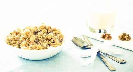 plate with cereal porridge for breakfast