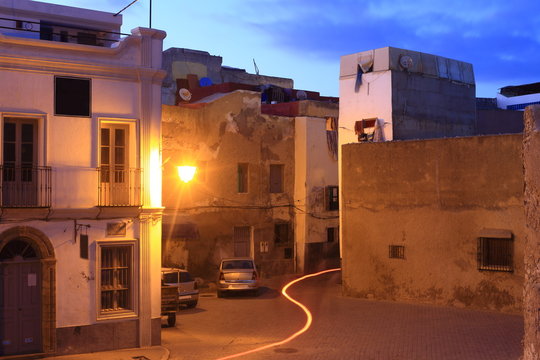 Streets of El Jadida at night, Morocco, North Africa