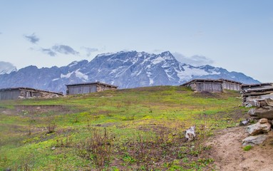 A village in the high glacier mountains of hindu kush