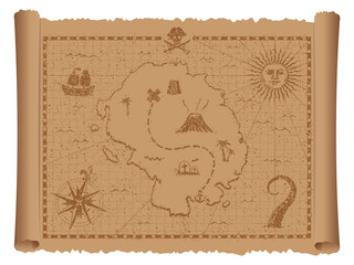 Pirate treasure map vector illustration (grunge damaged texture)