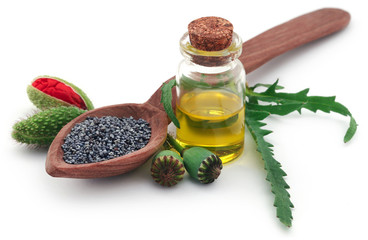 Poppy flower seeds and pods with extract