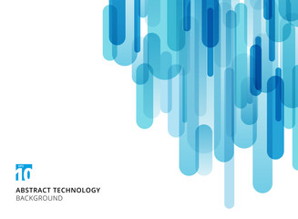 Abstract technology vertical overlapping geometric rounded shape blue color on white background with copy space.