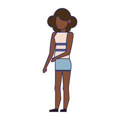 Young woman faceless avatar cartoon blue lines