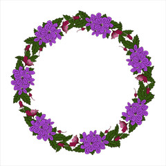 Vector greeting card with floral wreath. Birthday card, birthday and other holiday. Hand drawn illustration