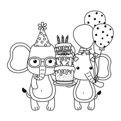 Animals with happy birthday icon design