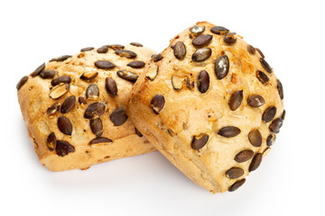 Rye eco breads on the white background.