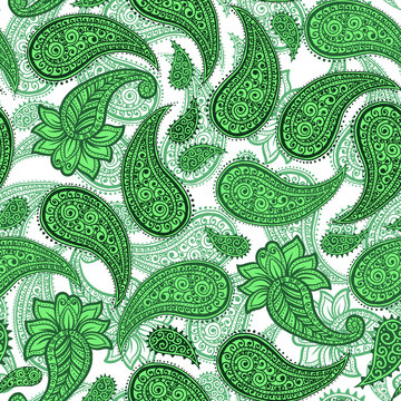 Magic Creen Paisleys Seamless Pattern with greenery colors for wallpaper design or spring style fabric textile