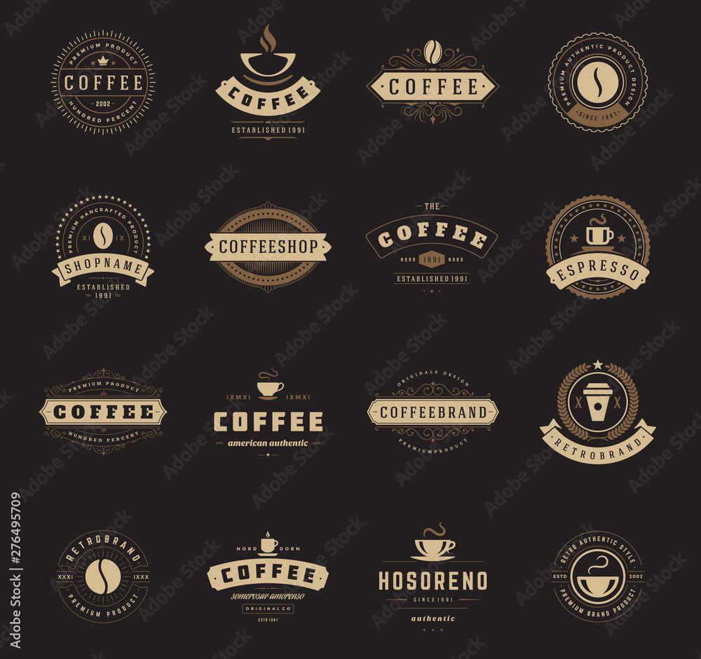 Wall mural Coffee shop logos design templates set vector illustration.