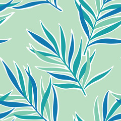 Colorful seamless pattern with tropical exotic leaves