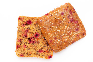 Rye bread slice on a white background.