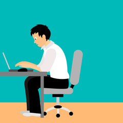 Businessman sitting on chair for the office Desk. Vector flat illustration.
