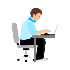 Businessman sitting on chair for the office Desk. Vector flat illustration.