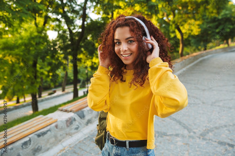 Sticker Beautiful young cheerful girl spending good time