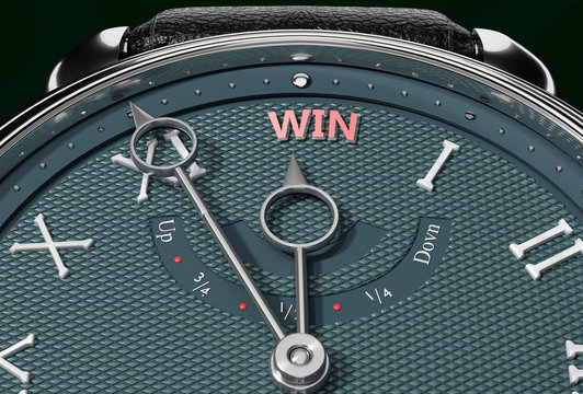 Achieve Win, come close to Win or make it nearer or reach sooner - a watch symbolizing short time between now and Win., 3d illustration