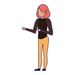 Young woman faceless avatar cartoon blue lines