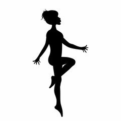 Young woman silhouette in dancing posture isolated on white