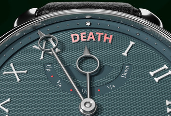 Achieve Death, come close to Death or make it nearer or reach sooner - a watch symbolizing short time between now and Death., 3d illustration
