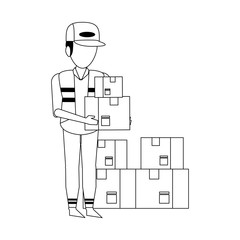 Warehouse worker logistics job concept in black and white