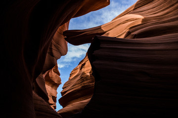 glimpse of blue sky Antelope Canyon Arizona on Navajo land near Page,Arizona, Utah, United states of America, 