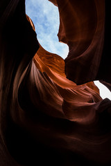 glimpse of blue sky Antelope Canyon Arizona on Navajo land near Page,Arizona, Utah, United states of America, 