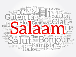 Obraz premium SALAAM (Hello Greeting in Persian,Farsi) word cloud in different languages of the world