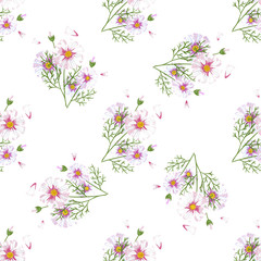 Field of white chamomile, great design for any purposes. Abstract bouquet design. Retro style.