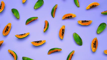 Fruit papaya pattern violet 3d render realist summer food background