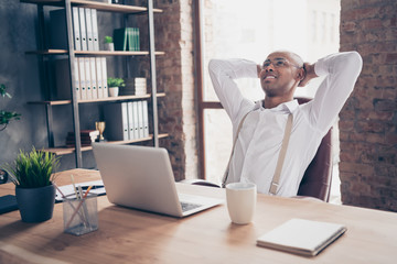 Portrait of his he nice attractive stylish cheerful confident luxurious guy freelancer company...