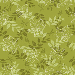 Autumn seamless pattern with maple leaves and dragonfly on pastel green background,for fashion,fabric,textile,print or wallpaper