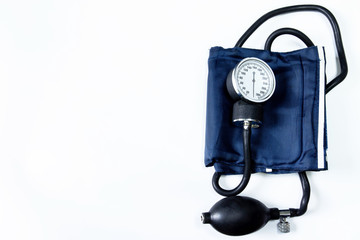 medicine, stethoscope, sphygmomanometer, paper, pen