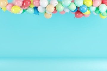 Fototapeta na wymiar Colorful Balloon Floating on blue background. minimal idea concept. 3D render.