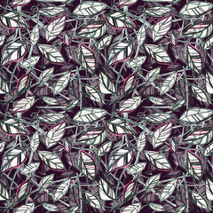 Seamless pattern with abstract leaves. Hand drawing. Watercolour. Stylish illustration. Design wallpaper, fabric.